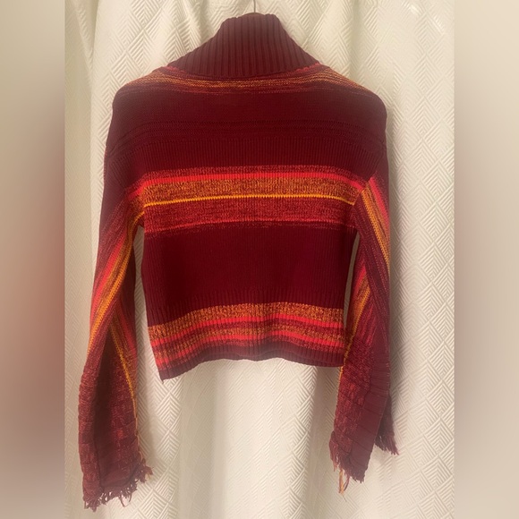 Free People Burgundy and Orange Striped Turtleneck Sweater - Picture 2 of 3